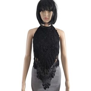 Boho-Chic Floral Crochet Halter Top - Festival Style, Size S
